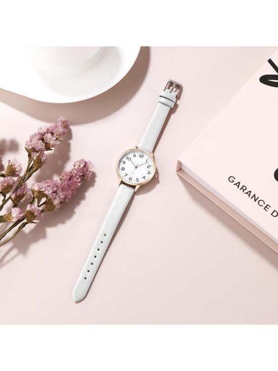 Women\'s White Dainty Analog Leather Waterproof Reloj Para Mujer Wrist Watch